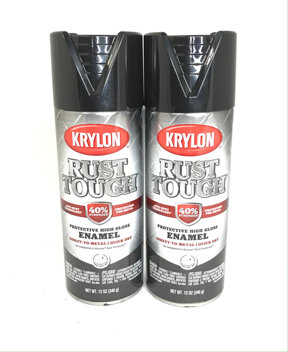KRYLON RTA9202-2 PACK GLOSS BLACK Rust Tough Protective Enamel - Quick Dry - 40% Stronger - 12 oz Aerosol