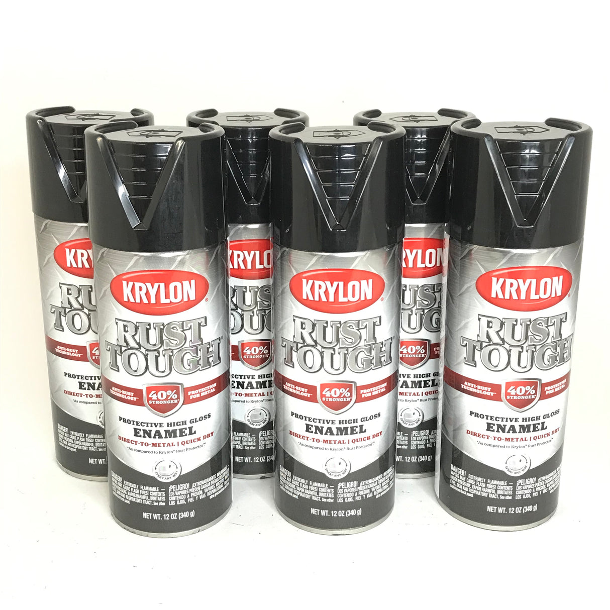 KRYLON RTA9202-6 PACK GLOSS BLACK Rust Tough Protective Enamel - Quick Dry - 40% Stronger - 12 oz Aerosol