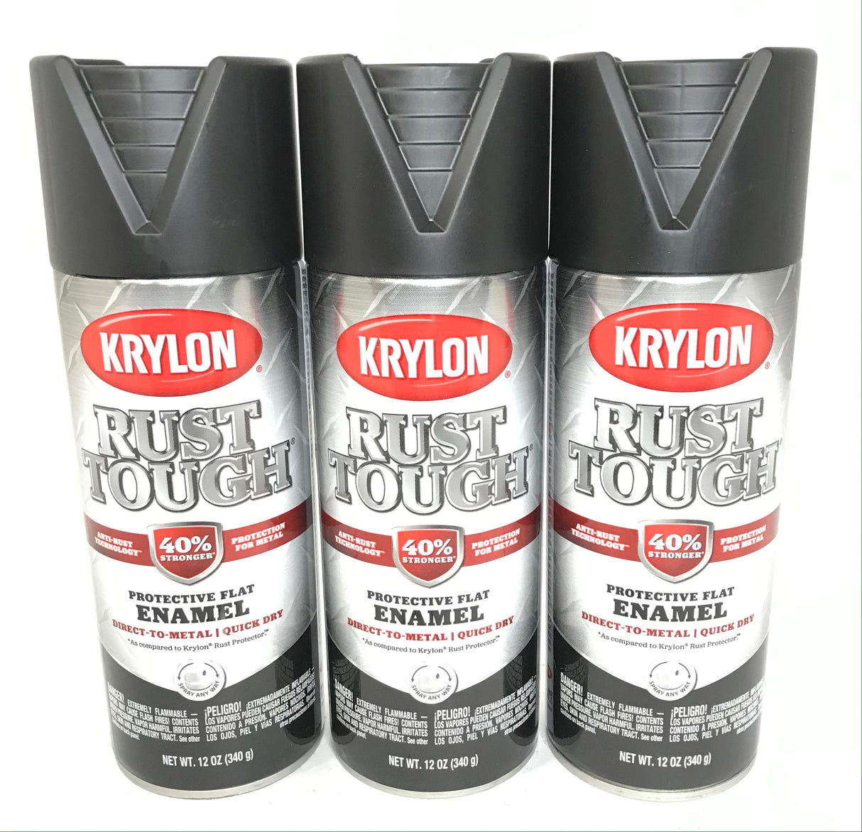 KRYLON RTA9218-3 PACK FLAT BLACK Rust Tough Protective Enamel - Quick Dry - 40% Stronger - 12 oz Aerosol