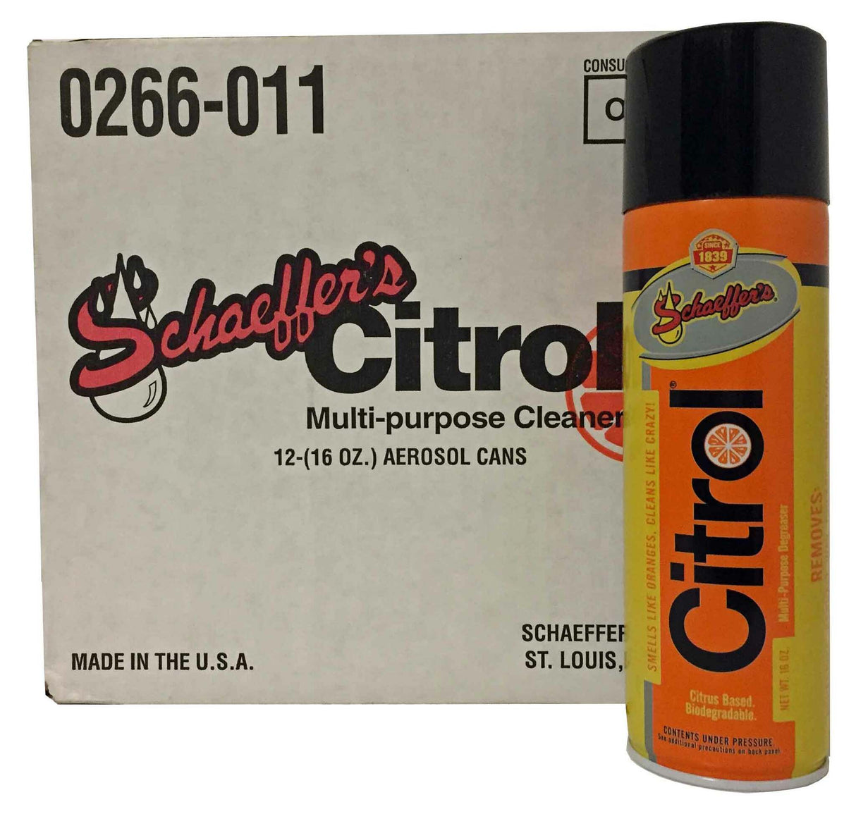 Schaeffer's Citrol 266 case- 12- 16oz Aerosol Multi-purpose Degreaser & Industrial Cleaner - Citrus