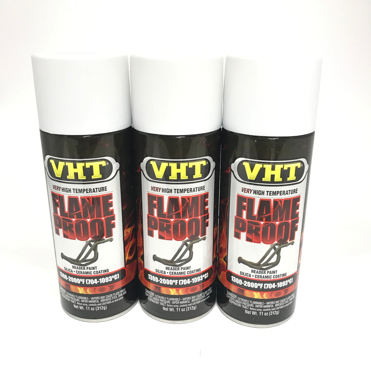 VHT SP101-3 PACK FLAT WHITE High Temperature FlameProof Header Paint - 11 oz