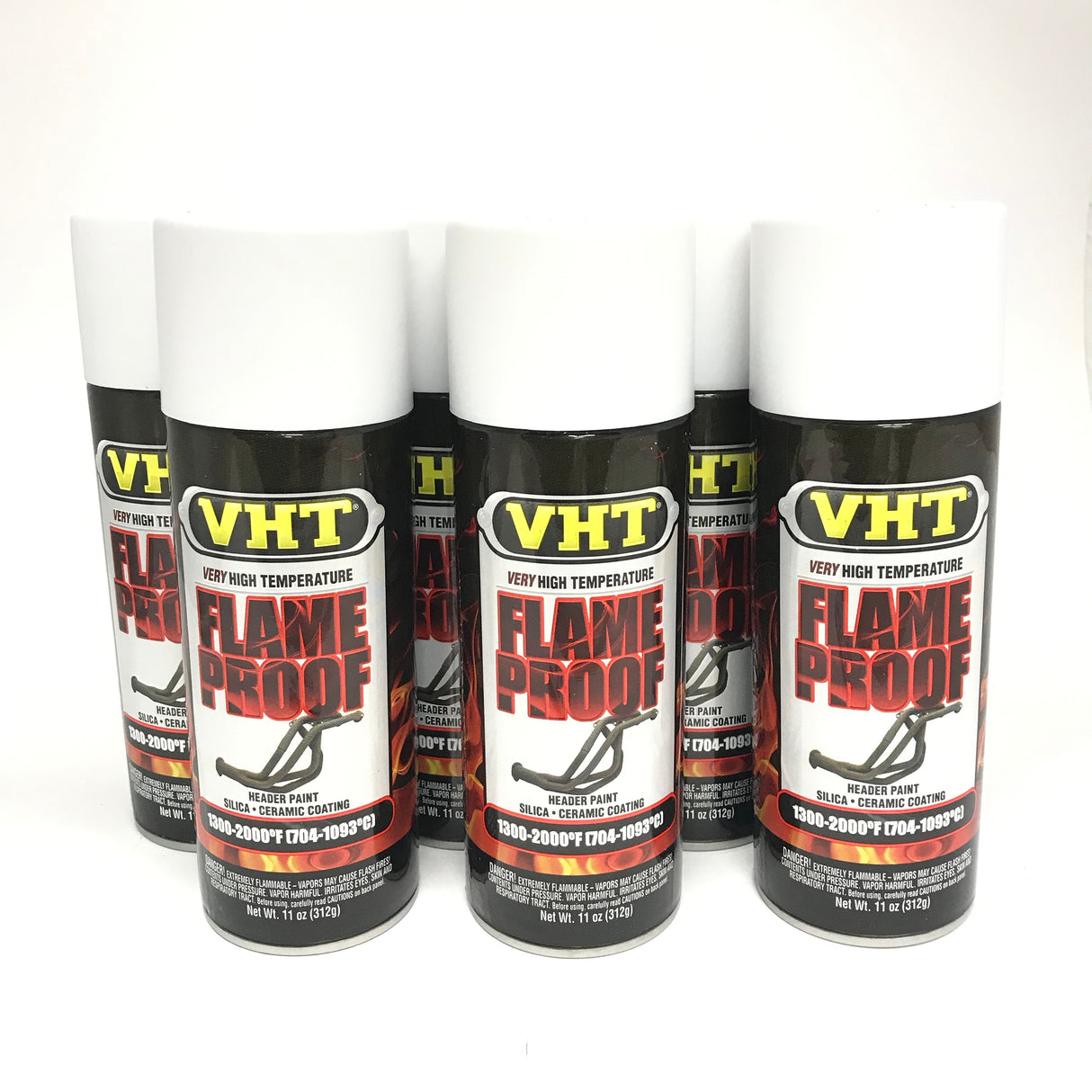 VHT SP101-6 PACK FLAT WHITE High Temperature FlameProof Header Paint - 11 oz