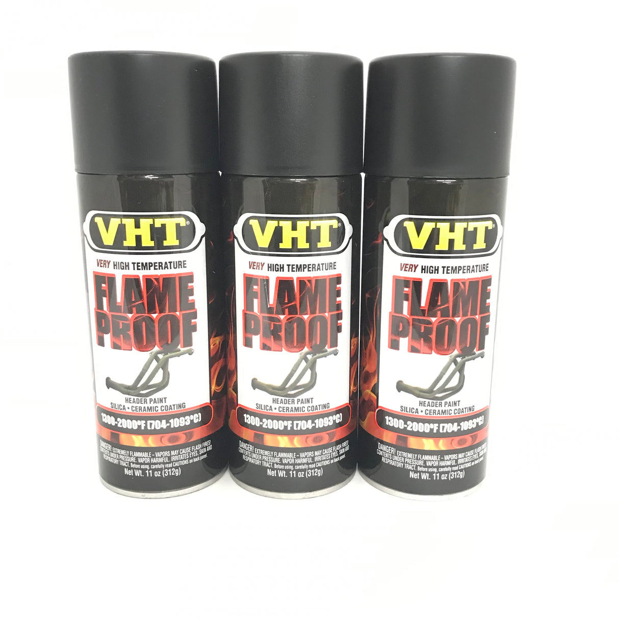 VHT SP102-3 PACK FLAT BLACK High Temperature Flame Proof Header Paint - 11 oz