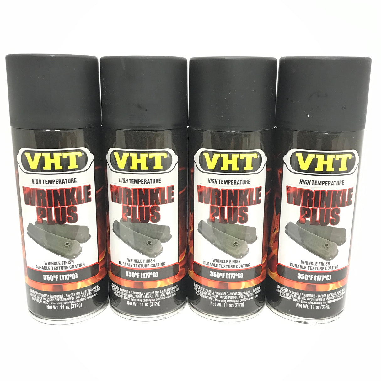 VHT SP201-4 PACK BLACK High Temperature Wrinkle Finish Durable Texture Coating - 11 oz