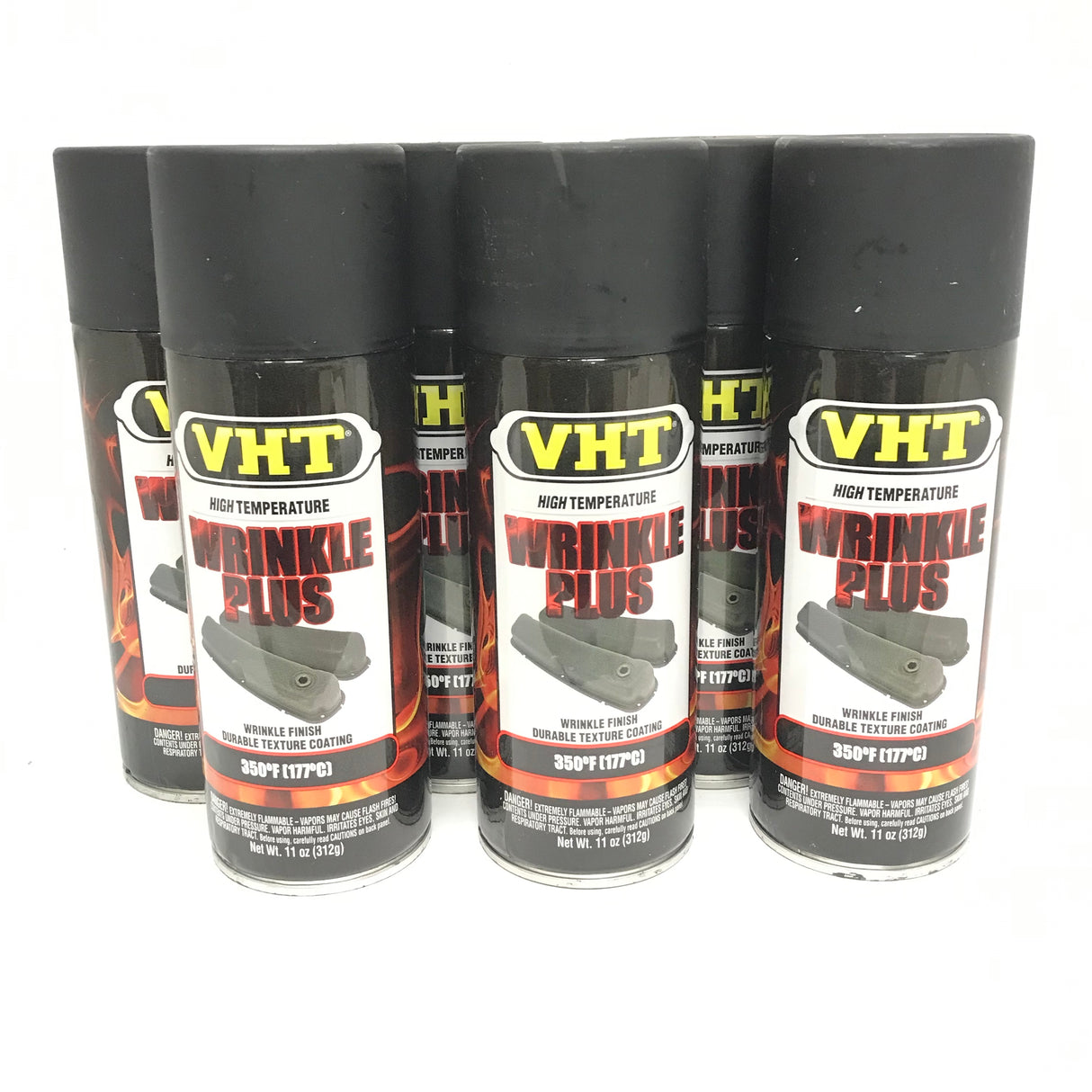 VHT SP201-6 PACK BLACK High Temperature Wrinkle Finish Durable Texture Coating - 11 oz