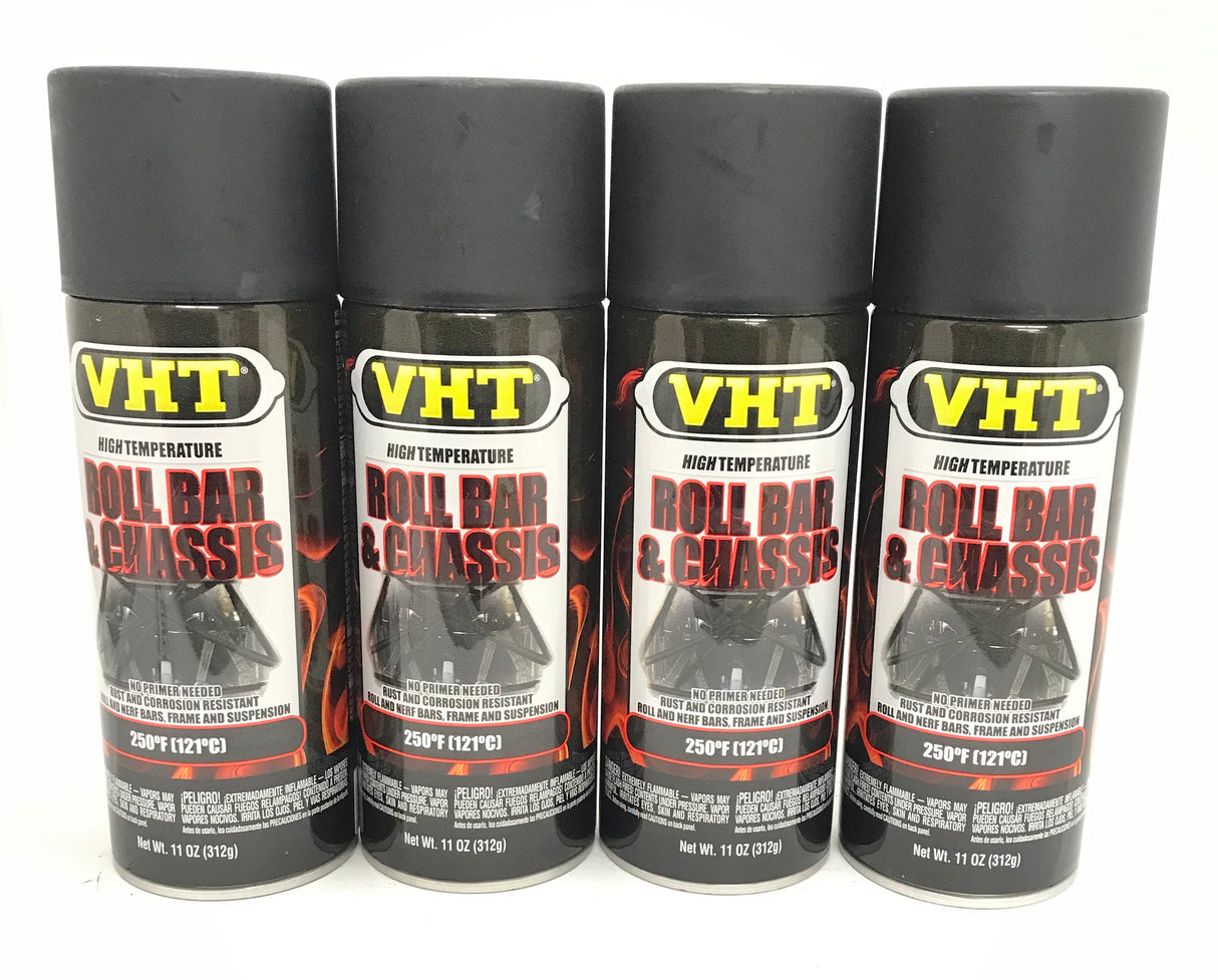 VHT SP671-4 PACK High Temperature SATIN BLACK Roll Bar and Chassis Paint - 11 oz