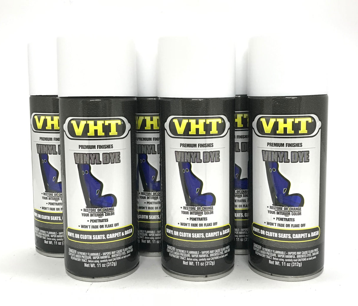 VHT SP943-6 PACK Satin White Vinyl Dye Carpet Dashboards, Vinyl Seats - 11 oz