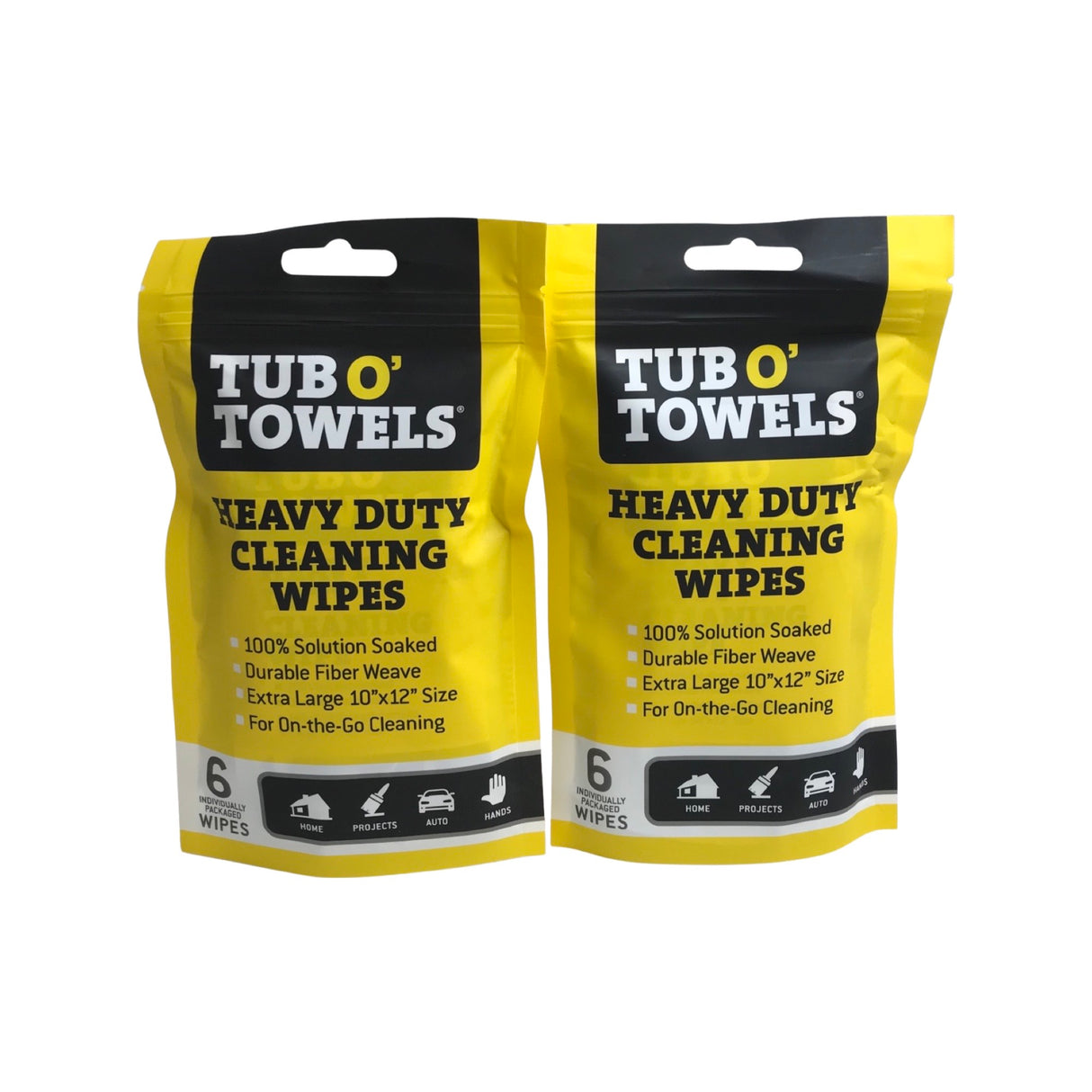Tub O' Towels TW01-6 - 2 Pack Heavy Duty Multi-Surface Cleaning Wipes - Resealable
