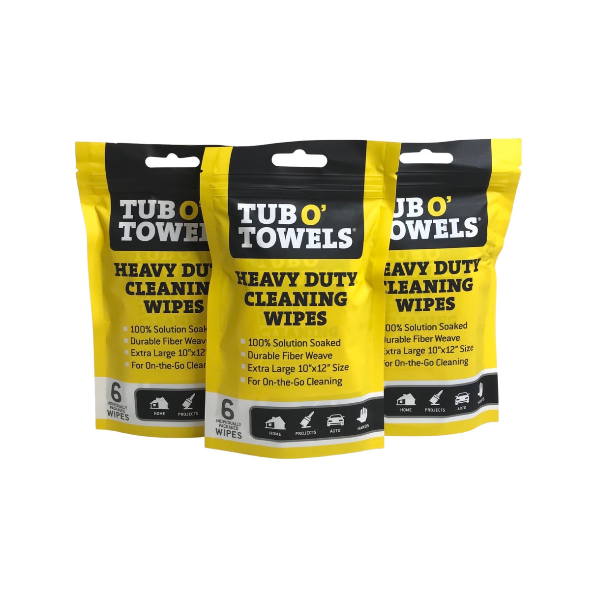 Tub O' Towels TW01-6 - 3 Pack Heavy Duty Multi-Surface Cleaning Wipes - Resealable