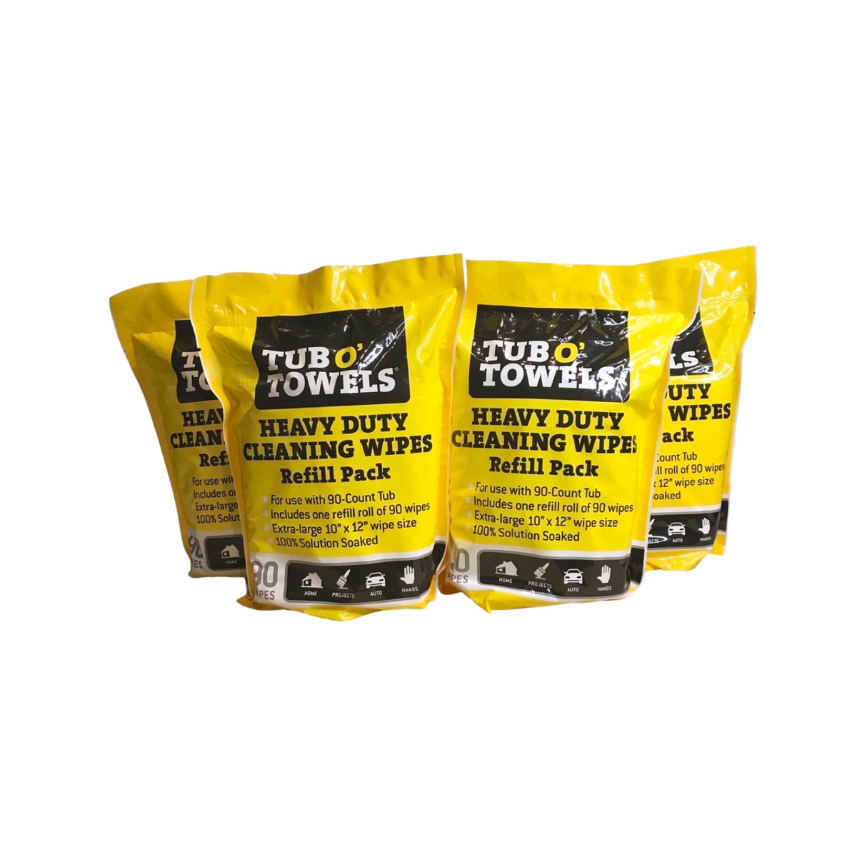 Tub O' Towels TW90-P - 4 Pack Heavy Duty Extra Large 10" x 12" Cleaning Wipes Refill
